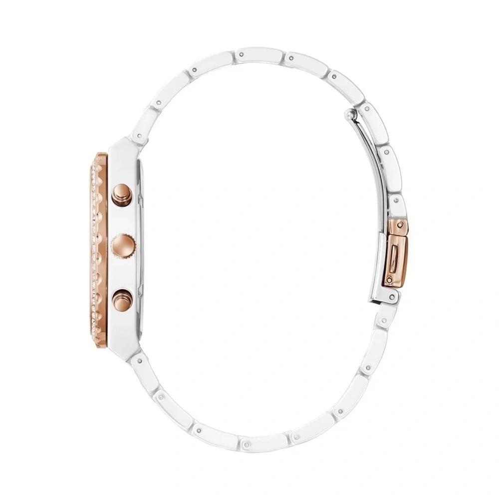 New GUESS Rose Gold-Tone and White Ceramic Multifunction Watch